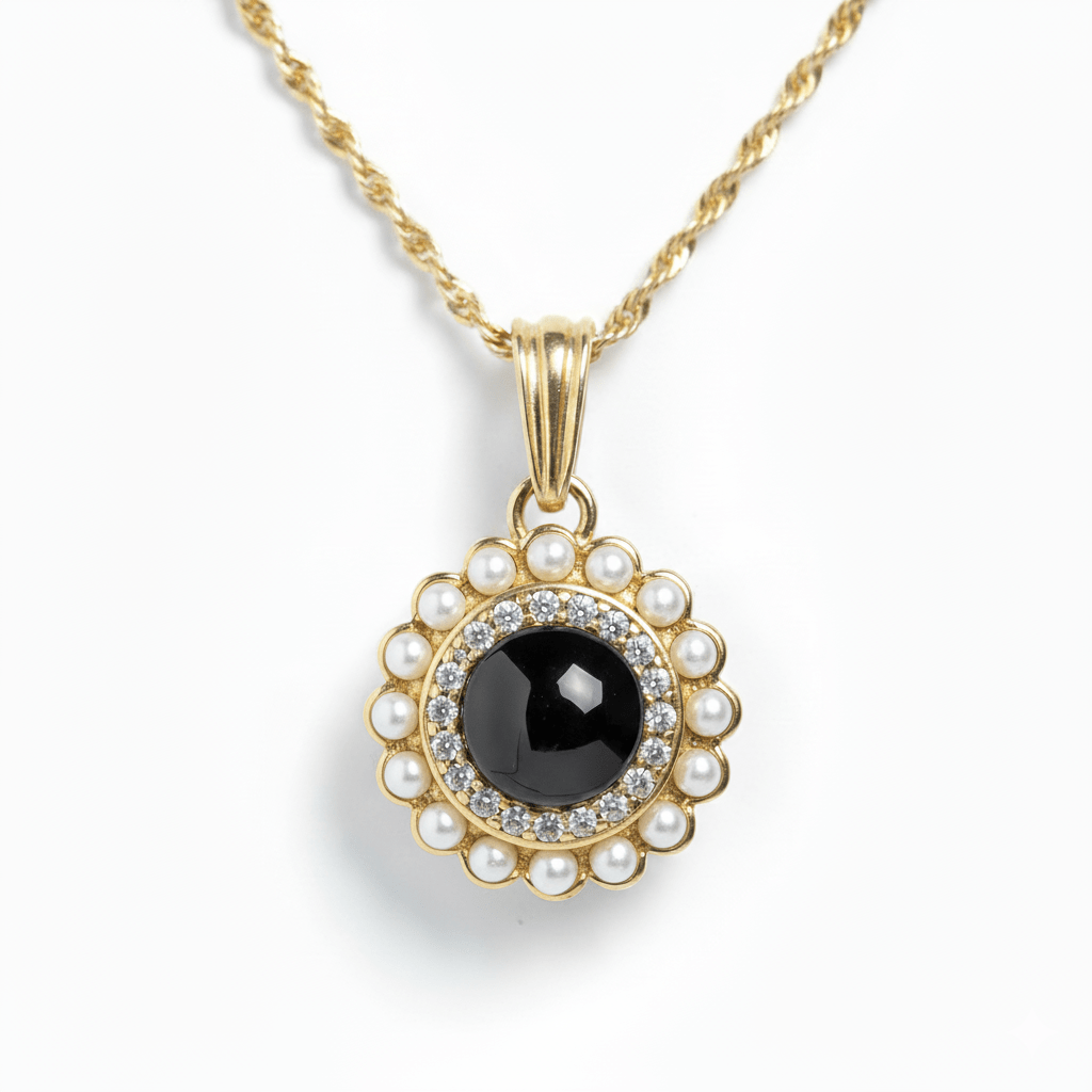 Personalized Pearl Glitz Circle Photo Necklace