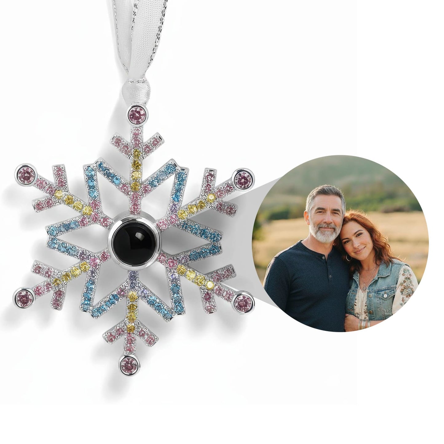 Personalized Multicolor Snowflake Photo Ornament