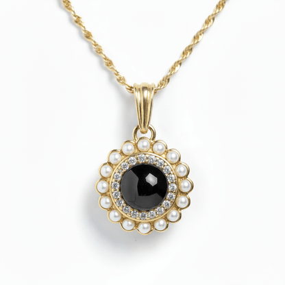 Personalized Pearl Glitz Circle Photo Necklace