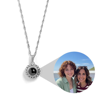 Personalized Pearl Glitz Circle Photo Necklace