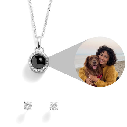 Personalized Pavé Circle Photo Necklace and Earring Gift Set