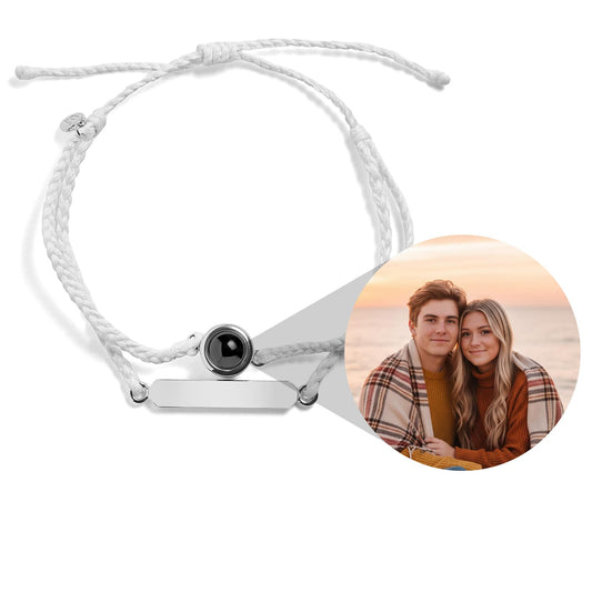Engravable Bar & Circle Photo Double Cord Bracelet