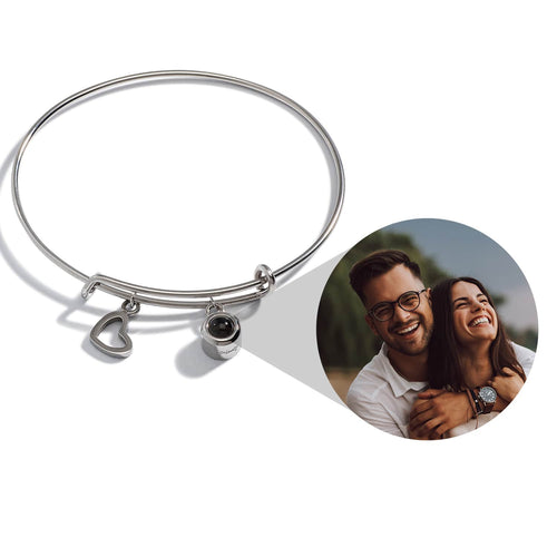 Personalized Photo Bangle With Heart Charm