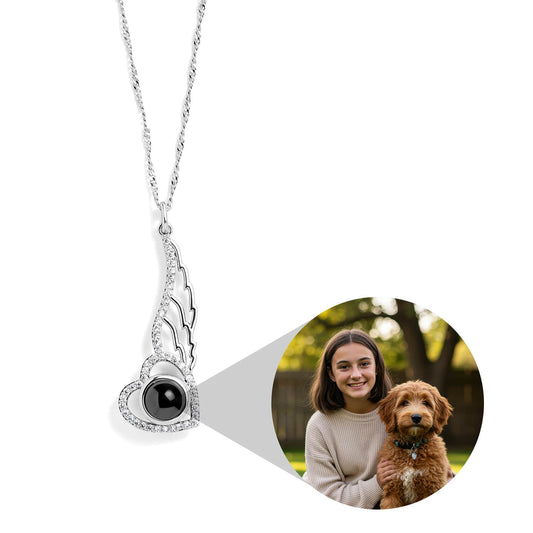 Personalized Pavé Angel Wing Photo Necklace