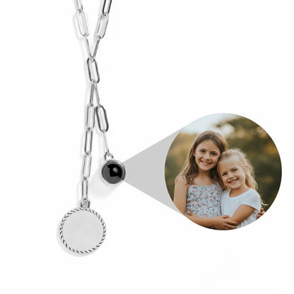 Engravable Circle Photo Lariat Necklace