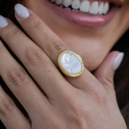 Personalized Mother of Pearl Locket Ring