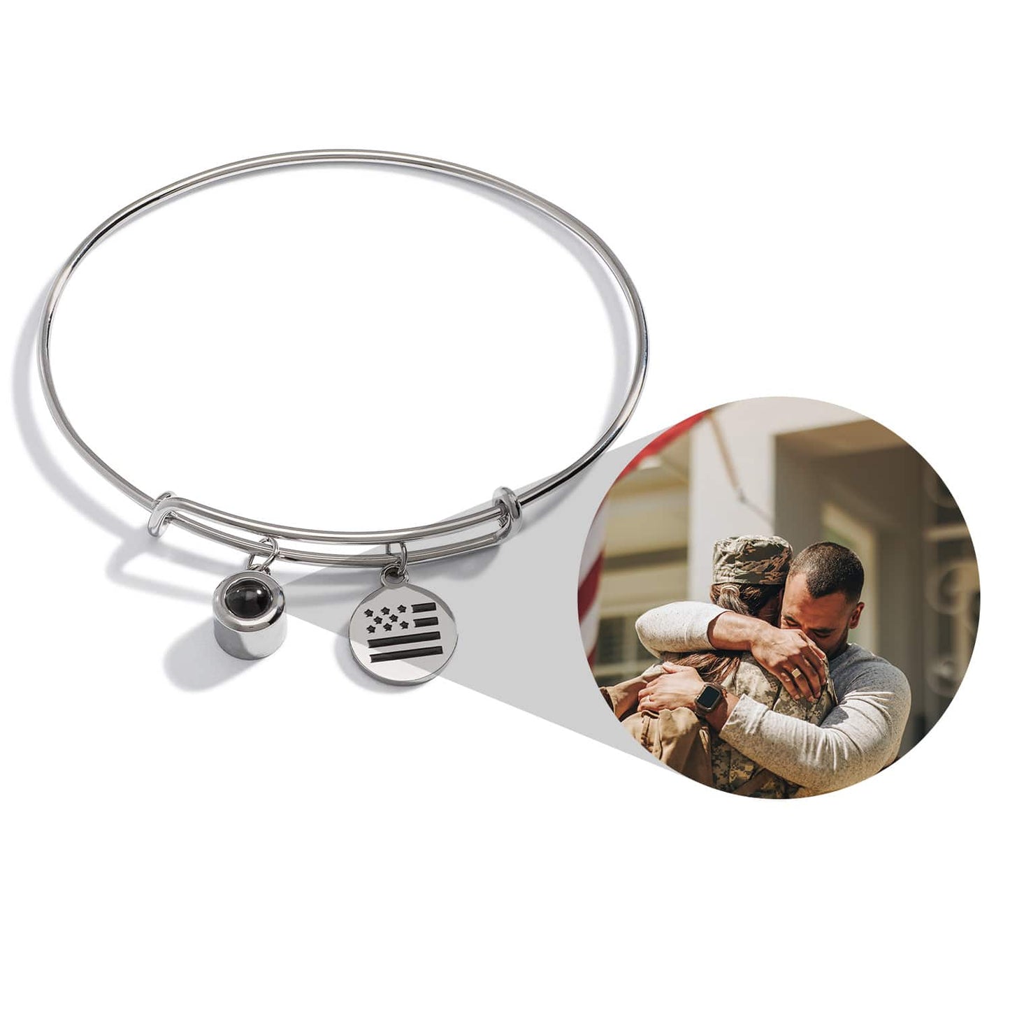 Personalized Photo Bangle With USA Flag Charm