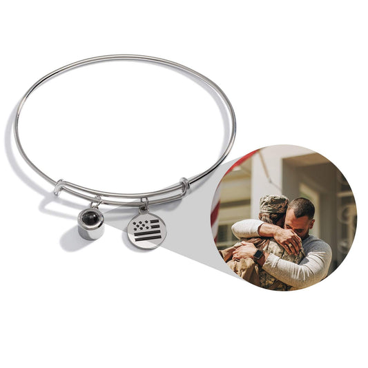 Personalized Photo Bangle With USA Flag Charm
